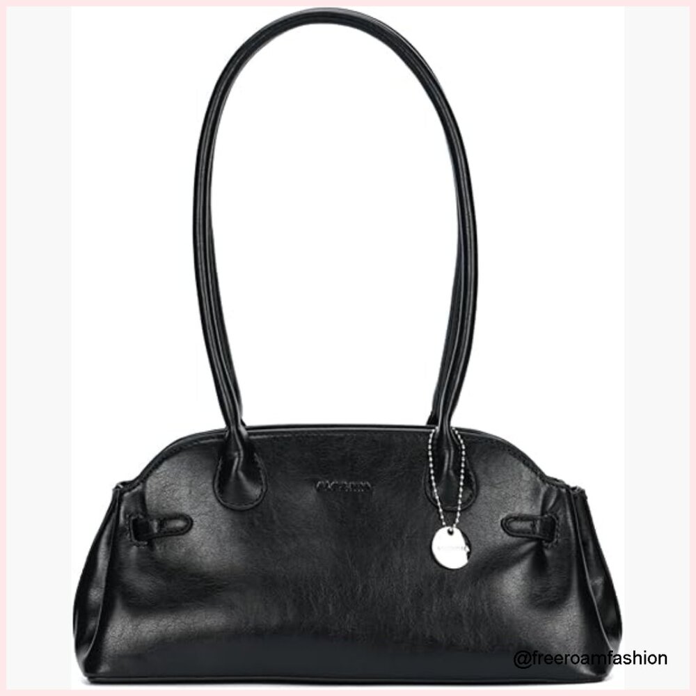 Vintage Leather Shoulder Bag With Silver Charm For Work Travel Daily